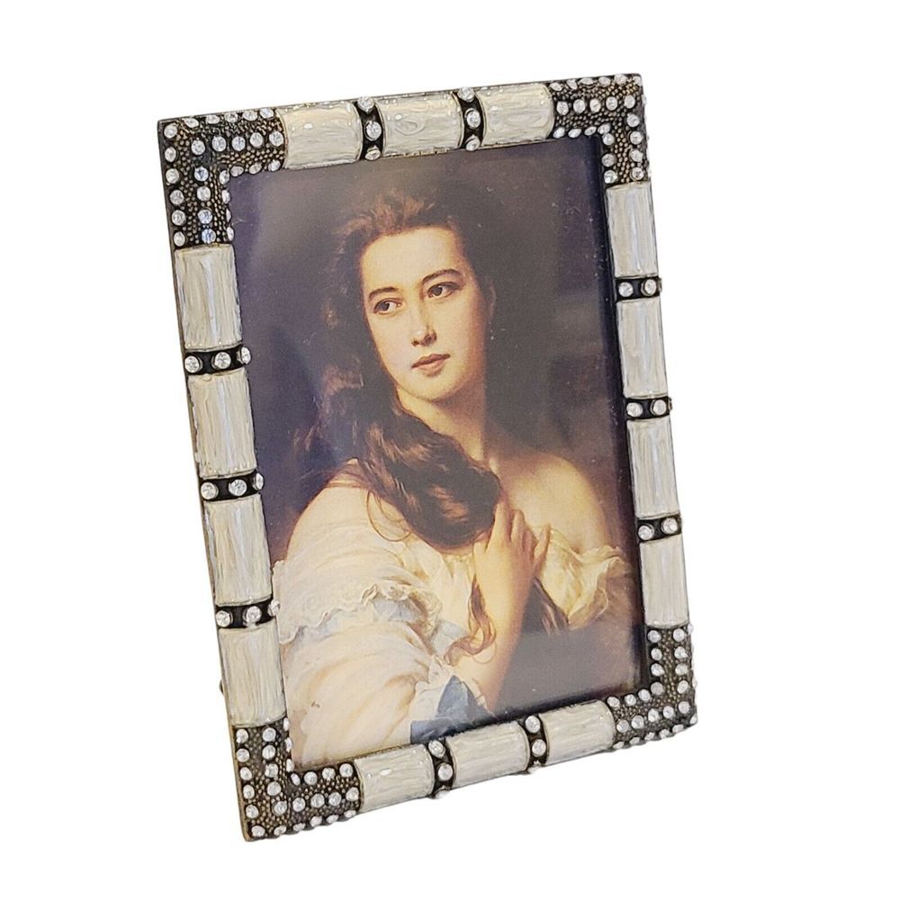 Enamel Bamboo Rhinestones Photo (3.5"x5") Metal Frame Picture 5.5"X 4" Ornate